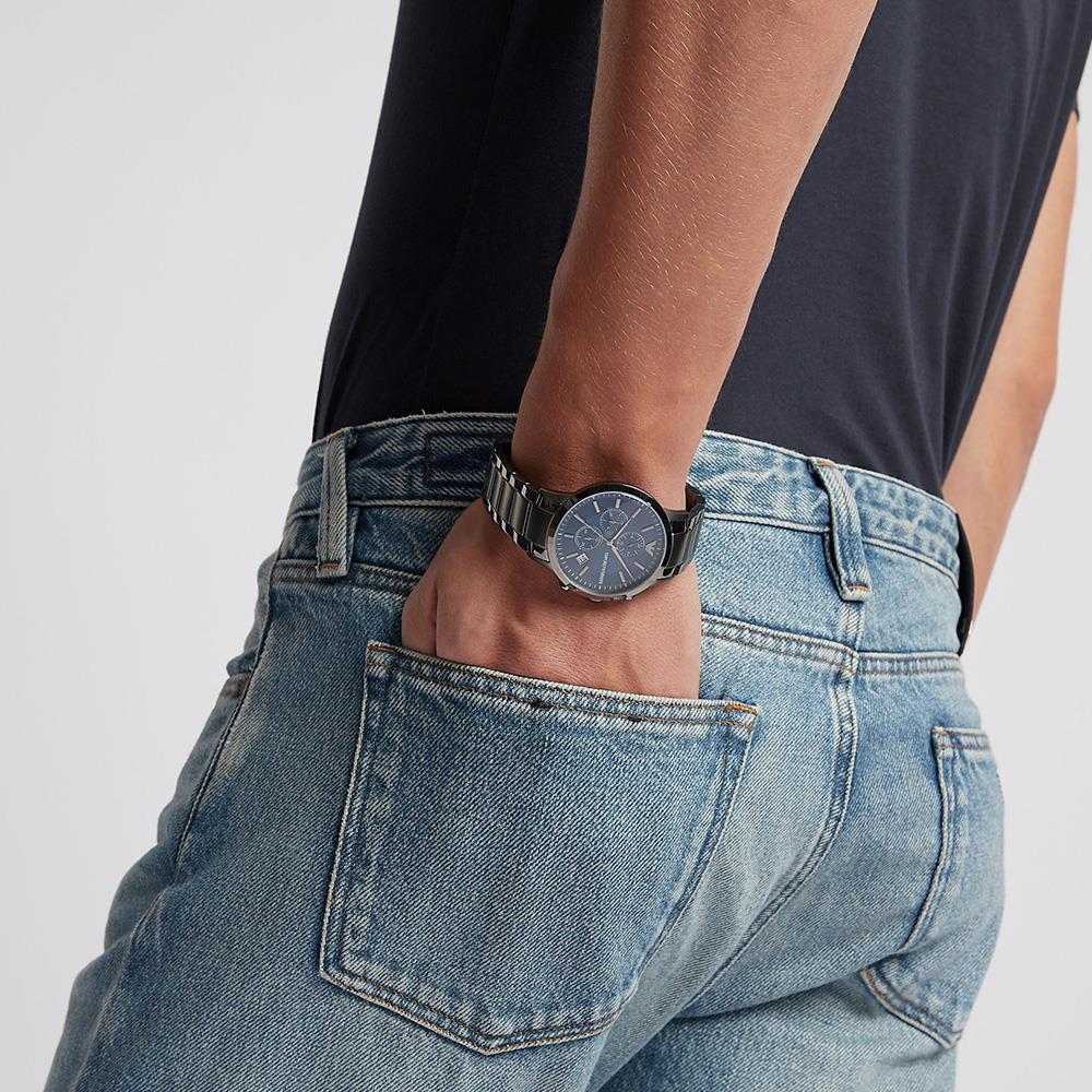 Emporio Armani AR11215 Chronograph Blue Dial Gunmetal Strap Men's Watch Emporio Armani AR11215 Chronograph Blue Dial Gunmetal Strap Men's Watch